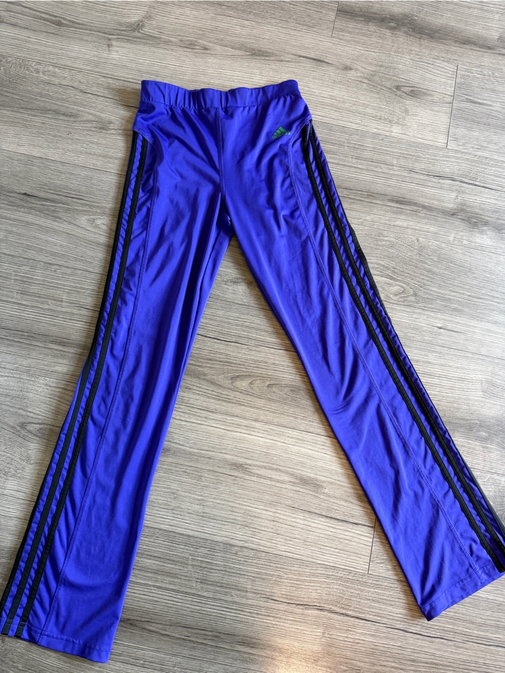 adidas Purple Kids Athletic Leggings with Black Side Stripes